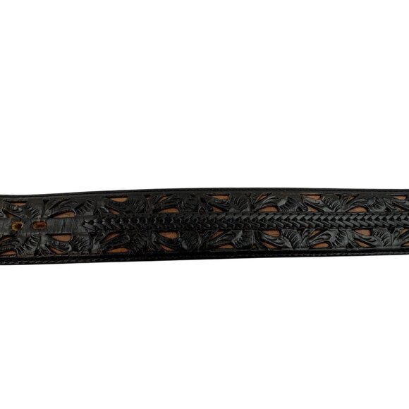 *Montana Silversmiths Tony Lama Tooled Leather Western Belt Mens 40 Black Brown - Picture 11 of 16